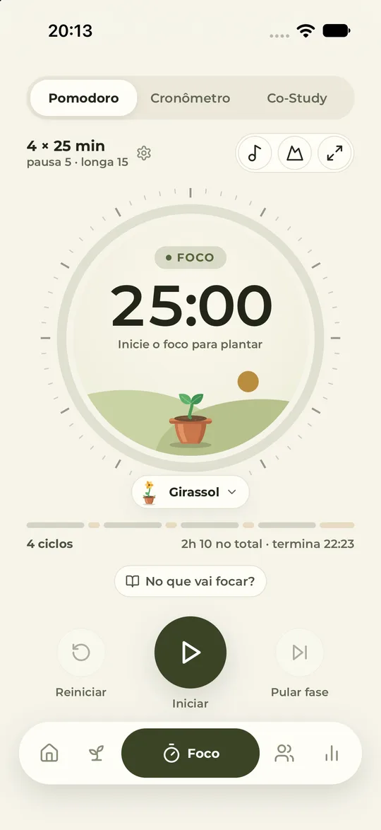 Tela de foco com a planta crescendo no relógio